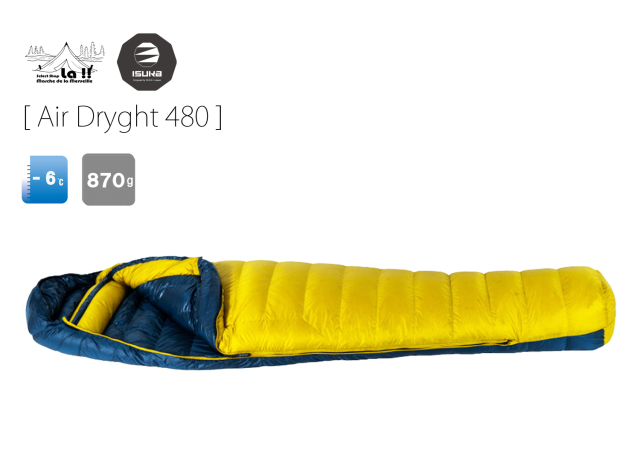 【 ISUKA / イスカ 】Air Dryght 480 / エアドライト 480 / マイナス 06 度対応、春から秋、冬の低山にも対応する最も応用範囲の広い3シーズン対応ドライダウン
