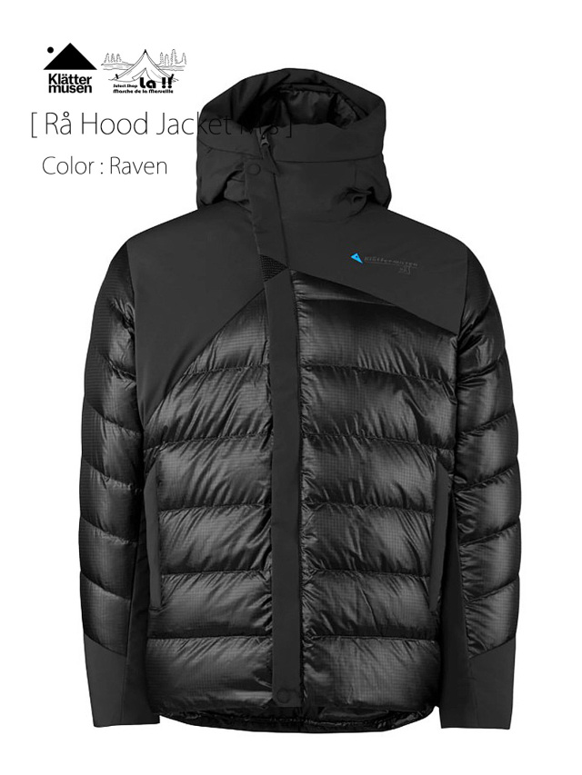 【 KLATTERMUSEN / クレッタルムーセン 】Ra Hood Jacket M’s - Raven / ロー フード ジャケット M's - レイブン(ブラック) / 耐久性と保温性に優れた軽量ダウンジャケット