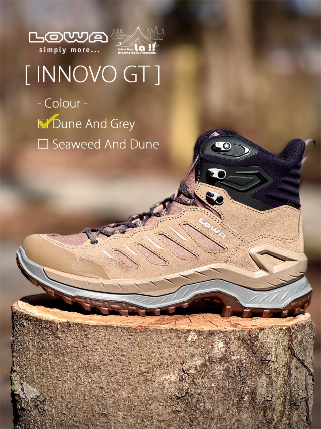 【 LOWA / ローバー 】 INNOVO GT / イノボ GT カラー：デューン / 革新的なサポートフレーム搭載の軽量トレッキングモデル、街履きもOK