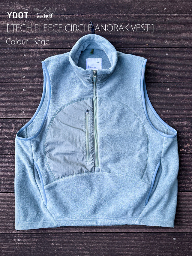 【 YDOT / ワイドット 】TECH FLEECE CIRCLE ANORAK VEST / テックフリース サークル アノラックベスト