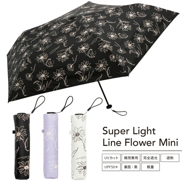 【晴雨兼用傘】スーパーライト ラインフラワー ミニ 折りたたみ傘WH／ホワイトBC超軽量 UV 完全遮光 遮熱 熱中症対策 BC950937 because ビコーズ