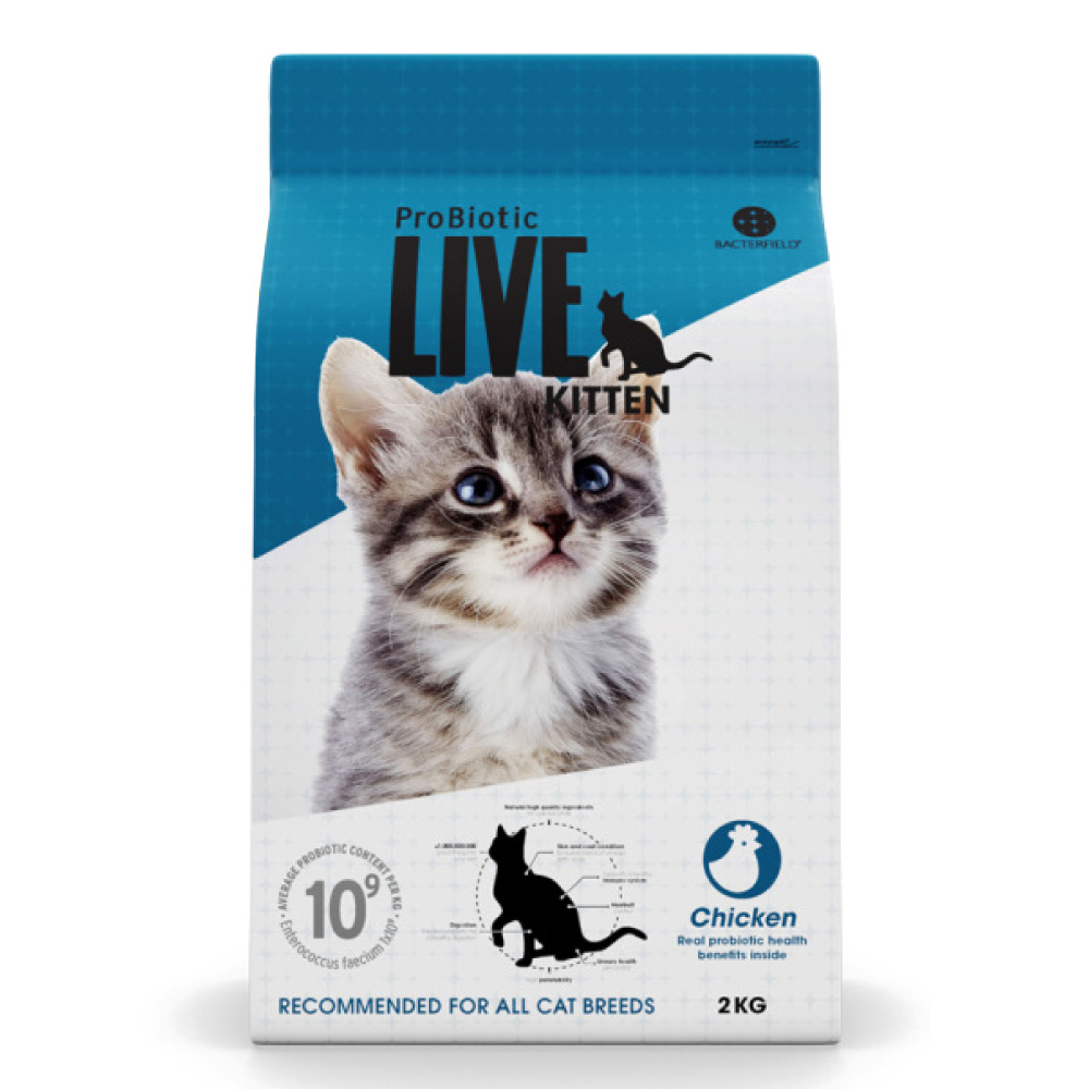 【再入荷しました！】ProBiotic LIVE 子猫用 チキン2kg 特許取得 機能性スーパープレミアムキャットフード プロバイオティック ライブ 生きた善玉細菌配合 無添加原料 BACTERFIELD