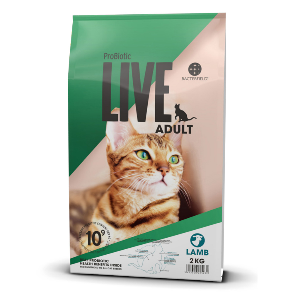【再入荷しました！】ProBiotic LIVE 成猫用 ラム2kg 特許取得 機能性スーパープレミアムキャットフード プロバイオティック ライブ 生きた善玉細菌配合 無添加原料 BACTERFIELD