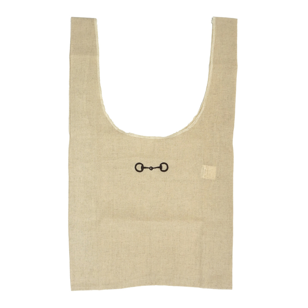 エコバッグ 馬具デザイン 麻混コットン 刺繍 ハミ くつわ ハーフビット