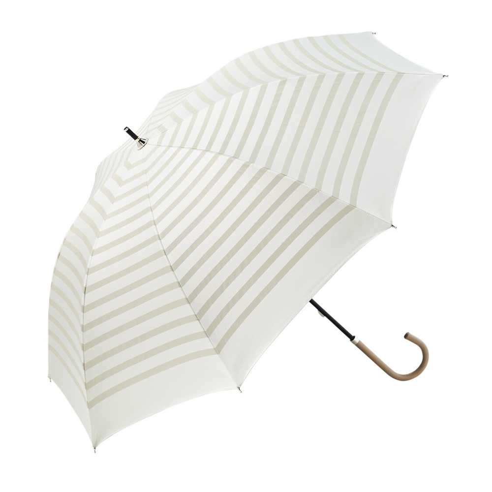 ビコーズ because 晴雨兼用傘 長傘 PUボーダー ホワイト BE-92367 傘を開いた状態