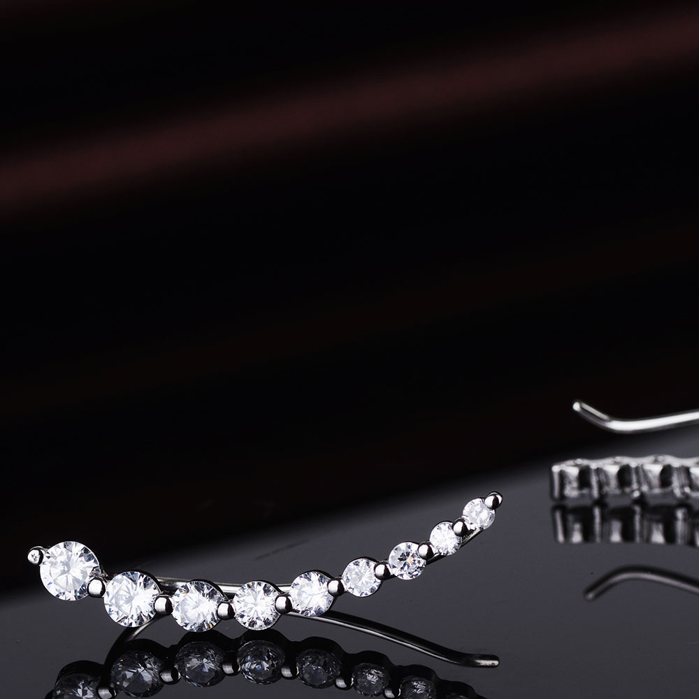 イヤークローラーピアス ラインストーン フックピアス シルバー925