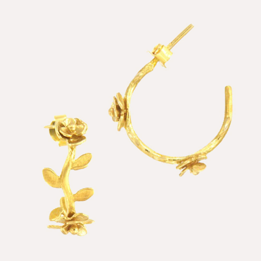 MESH フラワーブランチフープピアス 18Kゴールドコート シルバー925 ポルトガル直輸入 BRI0061F Gold Earrings