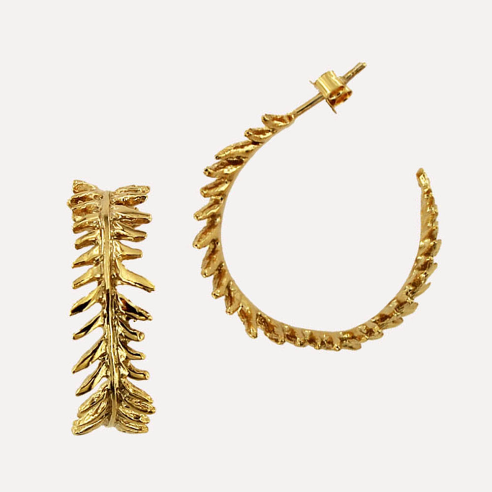 MESH リーフフープピアス 18Kゴールドコート S925 ポルトガル直輸入 ARG0052M Gold Earrings