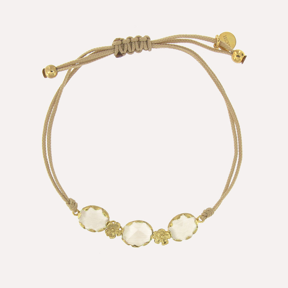 MESH ストーン&フラワーブレスレット ホワイト 18Kゴールドコート シルバー925 ポルトガル直輸入 PUL0056SF Gold Bracelet