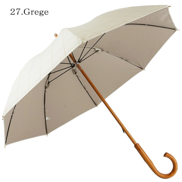 【日傘】完全遮光 チェック柄 木製ハンドルパラソル 長傘 グレージュ パラソル 遮光率100％ UV遮蔽率100％ 木棒 木手元 紫外線カット UVカット遮熱 熱中症対策 HM4S7472-12 Paraffi（パラフィー）