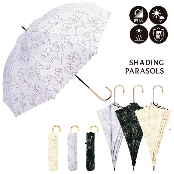 【晴雨兼用傘】折り畳み傘 PUラインフラワーミニ IV／アイボリー完全遮光 遮熱 熱中症対策 UV BC047972 because ビコーズ