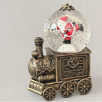 スノーイングトレインライトスタンド　サンタ　高さ19cm　クリスマス置物　電子オルゴール（クリスマスソング8曲）電池・USB電源　スノードーム　ST44997SN