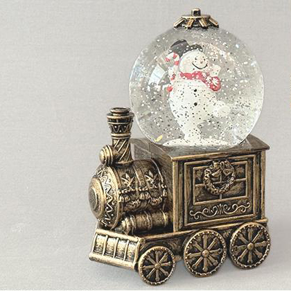 スノーイングトレインライトスタンド　スノーマン　高さ19cm　クリスマス置物　電子オルゴール（クリスマスソング8曲）電池・USB電源　スノードーム　ST44997SN