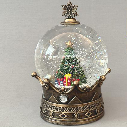 スノーイングライト　クラウン　王冠型　高さ19cm　クリスマス置物　電子オルゴール（クリスマスソング8曲）電池・USB電源　スノードーム　YP44987