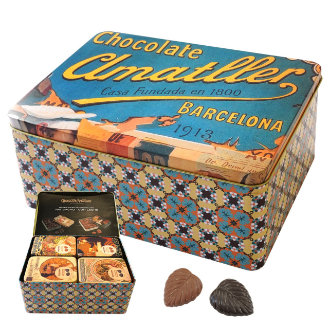 アマリエ アソート缶 リーフチョコレート ミュシャデザイン缶 60g 20個 Amatller Chocolate Marco Line マーコライン