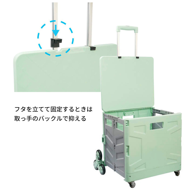 コンテナキャリーカート 蓋外付けタイプのフタの立て方