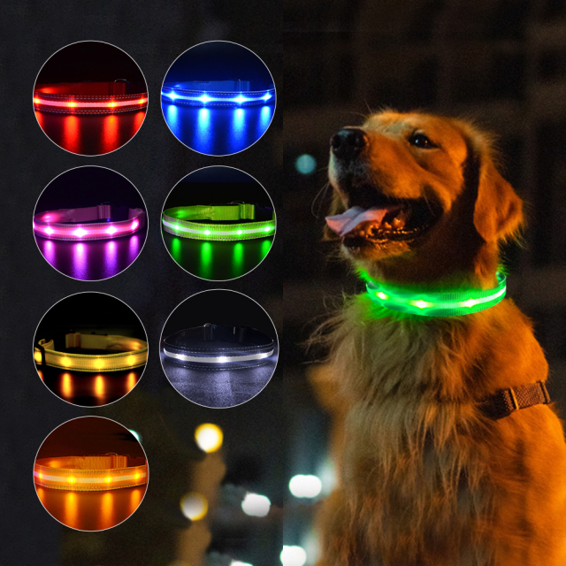 犬 光る首輪 LED点滅 ペット 夜間散歩 ライト USB充電 暗闇でのフラッシュイメージ