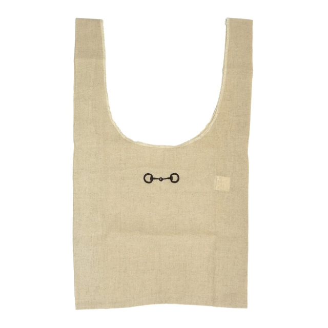 エコバッグ 馬具デザイン 麻混コットン 刺繍 ハミ くつわ ハーフビット