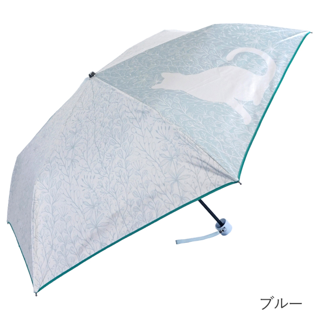 晴雨兼用折りたたみ傘 100%完全遮光 レディース 草木ネコ柄 ブラック