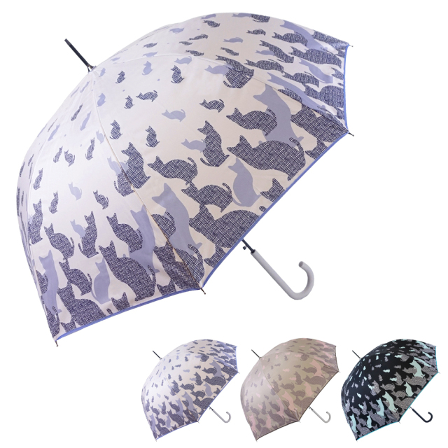 晴雨兼用傘 100%完全遮光 ジャンプ傘 レディース 猫シルエット柄