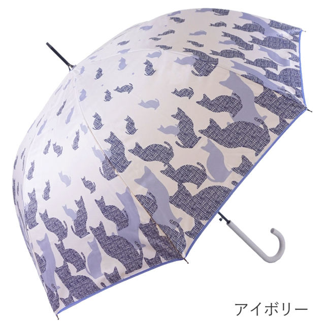晴雨兼用傘 ジャンプ傘 レディース 猫シルエット柄 アイボリー ブラックコーティング Lune jumelle ルナ・ジュメール