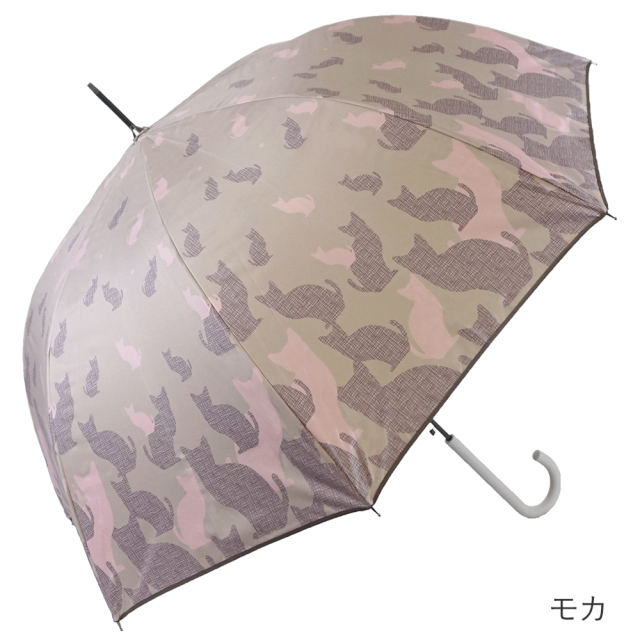 晴雨兼用傘 ジャンプ傘 レディース 猫シルエット柄 モカ ブラックコーティング Lune jumelle ルナ・ジュメール