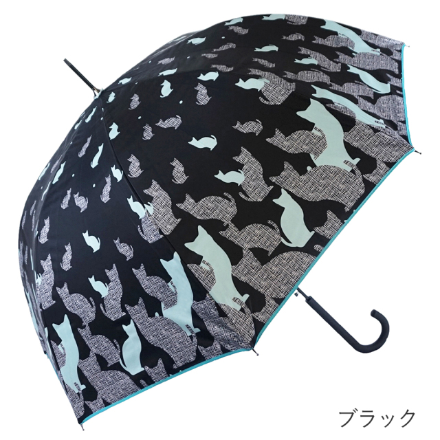 晴雨兼用傘 ジャンプ傘 レディース 猫シルエット柄 ブラック ブラックコーティング Lune jumelle ルナ・ジュメール