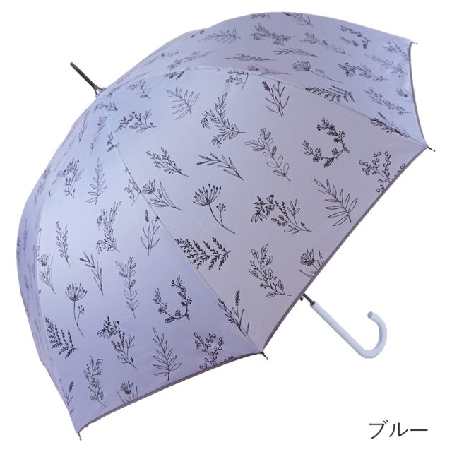 晴雨兼用傘 ジャンプ傘 レディース 線描き花柄 ブルー ブラックコーティング Lune jumelle ルナ・ジュメール