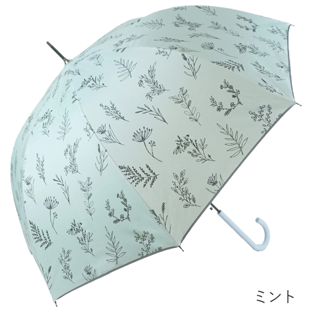 晴雨兼用傘 ジャンプ傘 レディース 線描き花柄 ミント ブラックコーティング Lune jumelle ルナ・ジュメール