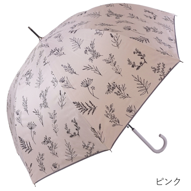 晴雨兼用傘 ジャンプ傘 レディース 線描き花柄 ピンク ブラックコーティング Lune jumelle ルナ・ジュメール