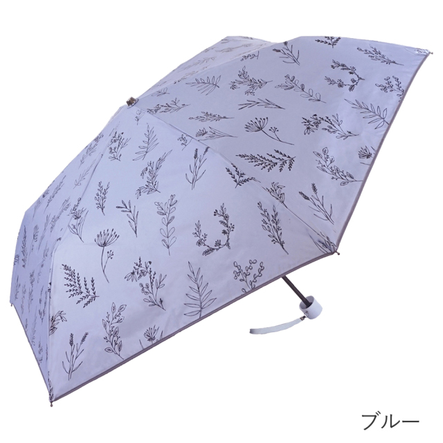 晴雨兼用折りたたみ傘 レディース 線描き花柄 ブルー 1級遮光 ブラックコーティング Lune jumelle ルナ・ジュメール