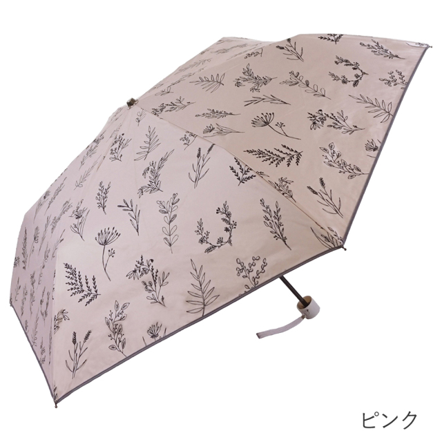 晴雨兼用折りたたみ傘 レディース 線描き花柄 ピンク 1級遮光 ブラックコーティング Lune jumelle ルナ・ジュメール