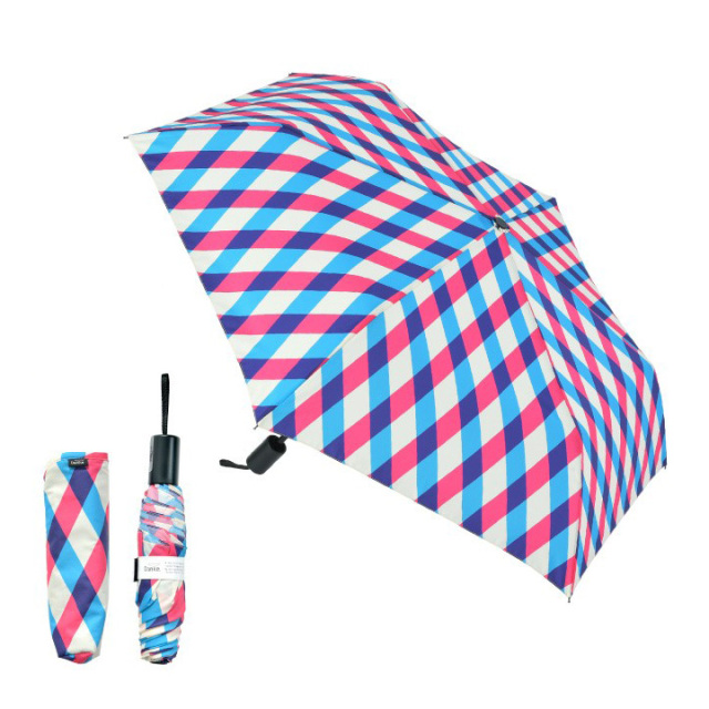 Danke 晴雨兼用折りたたみ傘 レディース CheckBluePink 超撥水
