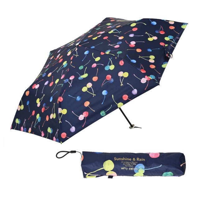 晴雨兼用傘 折りたたみ傘 レディース ナイトチェリー パラソル Niftycolors ニフティカラーズ