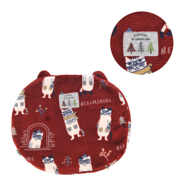 クスグルジャパン モケモケット シート座布団・低反発クッション ネコまるけ柄(レッド) kusuguru Japan タグ