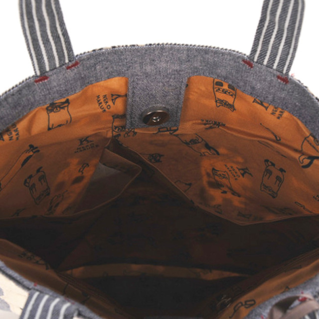 ネコまるけ 手提げバッグ(ネイビー) kusuguru Japan クスグルジャパン 内ポケット付き