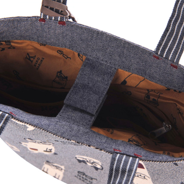 ネコまるけ 手提げバッグ(ネイビー) kusuguru Japan クスグルジャパン 留め具