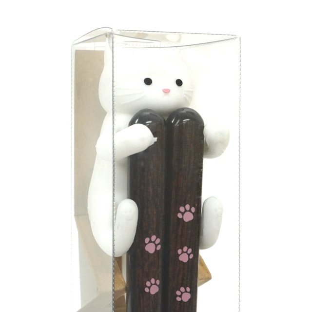 だっこ猫 しろねこ 塗箸・箸置きセット 長さ23cm 日本製 イシダ