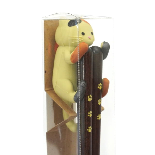 だっこ猫 みけねこ 塗箸・箸置きセット 横からのイメージ 長さ23cm 日本製 イシダ