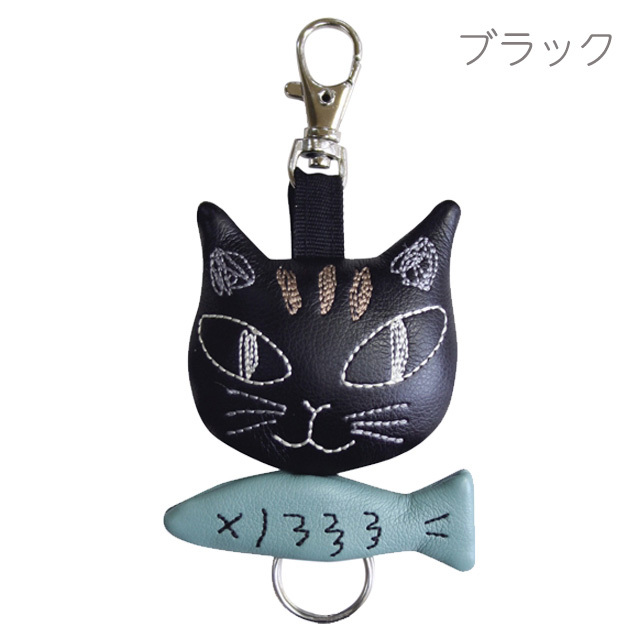 キャットリールキーホルダー 伸びるキーリング 猫 ネコ J226 noa family(ノアファミリー) バリエーション ブラック