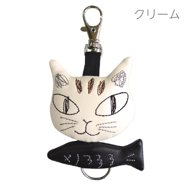 キャットリールキーホルダー 伸びるキーリング 猫 ネコ J226 noa family(ノアファミリー) バリエーション ホワイト
