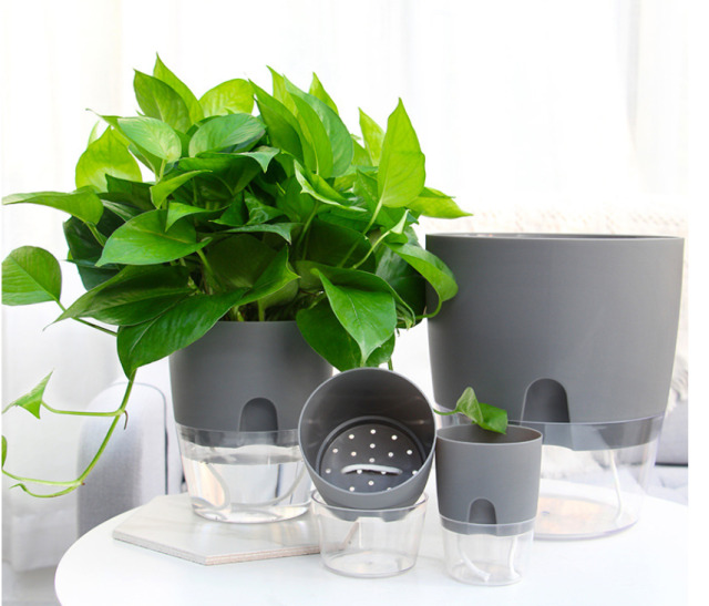 セルフ給水プランター 4個セット(白・グレー) フラワーポット プラスチック 植木鉢 底面給水 自動 屋内 観葉植物・花・ハーブ・多肉植物
