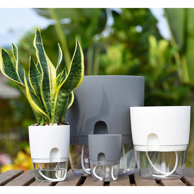 セルフ給水プランター 4個セット(白・グレー) フラワーポット プラスチック 植木鉢 底面給水 自動 屋内 観葉植物・花・ハーブ・多肉植物