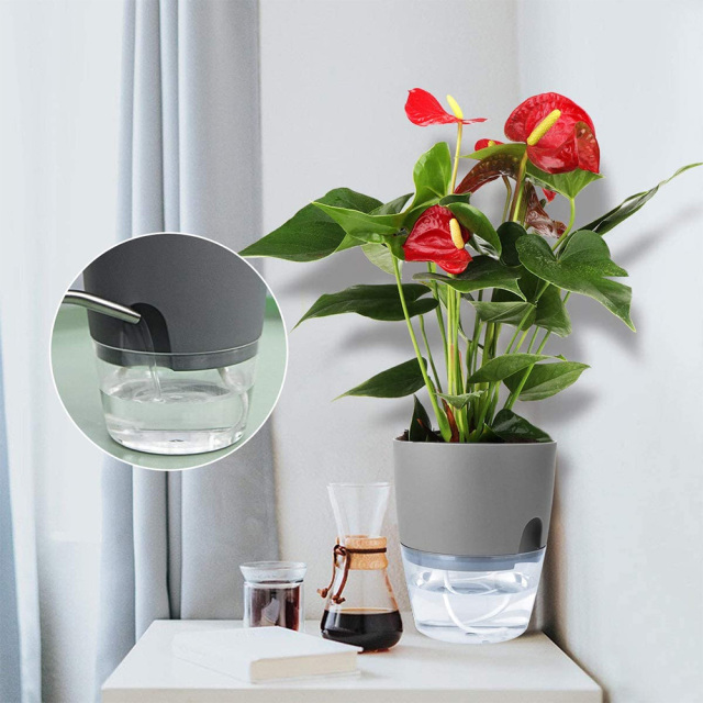 セルフ給水プランター 4個セット(白・グレー) フラワーポット プラスチック 植木鉢 底面給水 自動 屋内 観葉植物・花・ハーブ・多肉植物