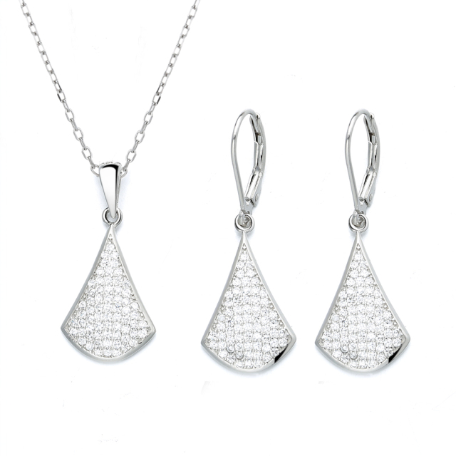 ネックレス・ピアスセット ファンシェイプデザイン ペンダント ピアス シルバー925