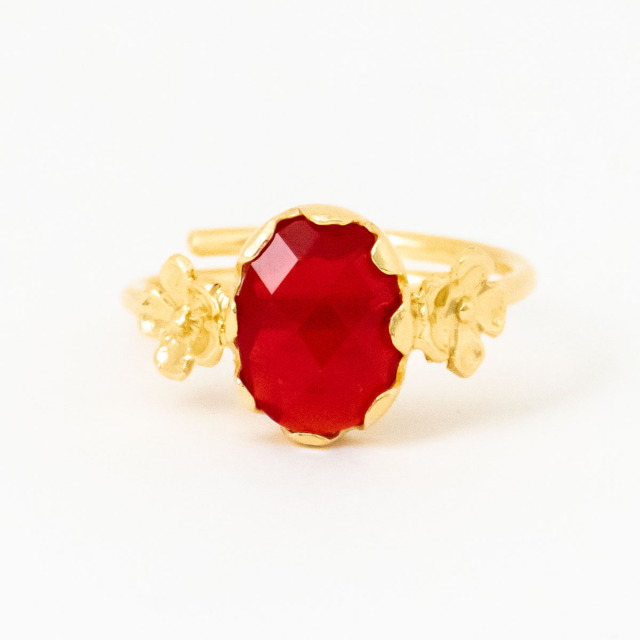 MESH リング フラワーストーン(レッド) フリーサイズ シルバー925 18Kゴールドコート 指輪 ポルトガル直輸入 正面