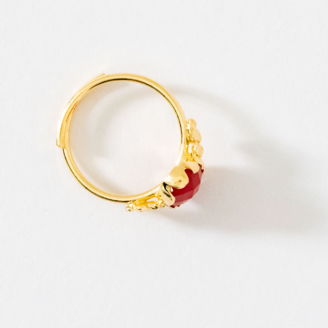 MESH リング フラワーストーン(レッド) フリーサイズ シルバー925 18Kゴールドコート 指輪 ポルトガル直輸入 上