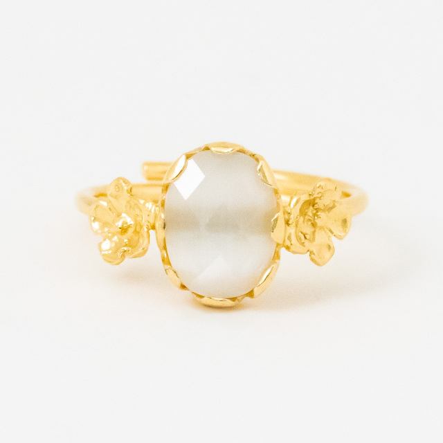MESH リング フラワーストーン(ホワイト) フリーサイズ シルバー925 18Kゴールドコート 指輪 ポルトガル直輸入 正面