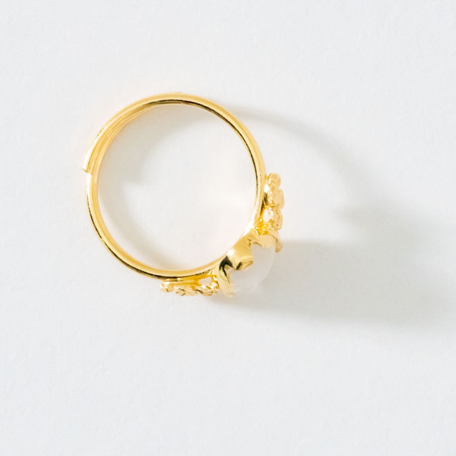 MESH リング フラワーストーン(ホワイト) フリーサイズ シルバー925 18Kゴールドコート 指輪 ポルトガル直輸入 上