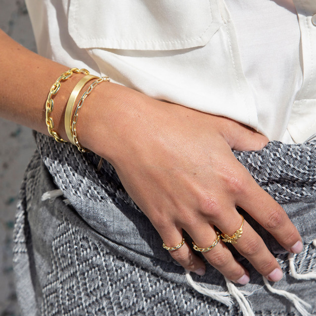 MESH リング タイチェーン 指輪 装着イメージ シルバー925 18Kゴールドコート ポルトガル直輸入